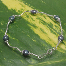 Load image into Gallery viewer, 9409971-Solid-Sterling-Silver-Crafted-Black-Pearls-Tin-cup-Bracelet