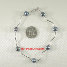 Load image into Gallery viewer, 9409971-Solid-Sterling-Silver-Crafted-Black-Pearls-Tin-cup-Bracelet