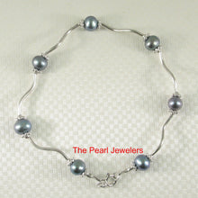 Load image into Gallery viewer, 9409971-Solid-Sterling-Silver-Crafted-Black-Pearls-Tin-cup-Bracelet