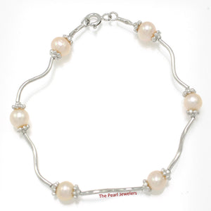 9409972-Solid-Sterling-Silver-Genuine-Peach-Cultured-Pearls-S-Link-Bracelet