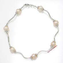 Load image into Gallery viewer, 9409972-Solid-Sterling-Silver-Genuine-Peach-Cultured-Pearls-S-Link-Bracelet