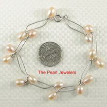 Load image into Gallery viewer, 9409982-Peach-Freshwater-Pearl-Solid-Sterling-Silver-8-Segments-Bracelets