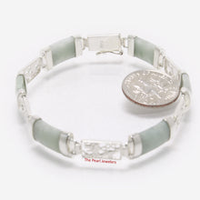 Load image into Gallery viewer, 9410016-Celadon-Jade-Bracelet-925-Sterling-Silver-Dragon-Engraved-Links