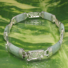 Load image into Gallery viewer, 9410016-Celadon-Jade-Bracelet-925-Sterling-Silver-Dragon-Engraved-Links