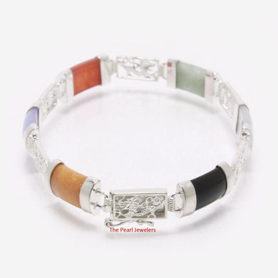 9410019-Multi-Colored-Jade-Bracelet-925-Sterling-Silver-Dragon-Engraved-Links