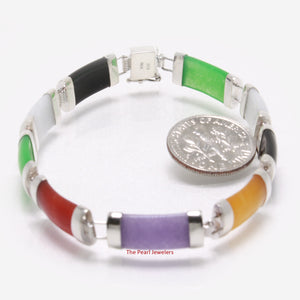 9410029-Nine-Segment-Multi-Color-Jade-Bracelet-925-Sterling-Silver-Links