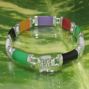 9410029-Nine-Segment-Multi-Color-Jade-Bracelet-925-Sterling-Silver-Links