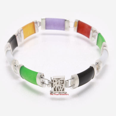 9410029-Nine-Segment-Multi-Color-Jade-Bracelet-925-Sterling-Silver-Links