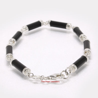 9410031-Sterling-Silver-Links-Eight-Segment-Black-Onyx-Cylinder-Bracelet