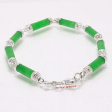 Load image into Gallery viewer, 9410033-Sterling-Silver-Links-Eight-Segment-Green-Jade-Cylinder-Bracelet