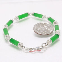 Load image into Gallery viewer, 9410033-Sterling-Silver-Links-Eight-Segment-Green-Jade-Cylinder-Bracelet