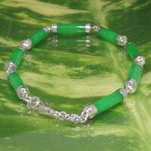 Load image into Gallery viewer, 9410033-Sterling-Silver-Links-Eight-Segment-Green-Jade-Cylinder-Bracelet