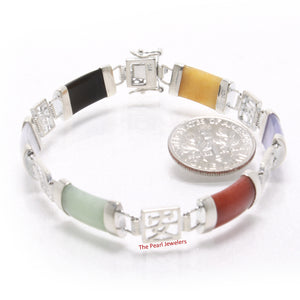 9410059-Solid-Sterling-Silver-Six-Segment-Multi-Color-Jade-Link-Bracelet