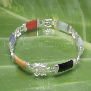 9410059-Solid-Sterling-Silver-Six-Segment-Multi-Color-Jade-Link-Bracelet
