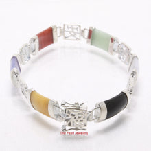 Load image into Gallery viewer, 9410059-Solid-Sterling-Silver-Six-Segment-Multi-Color-Jade-Link-Bracelet