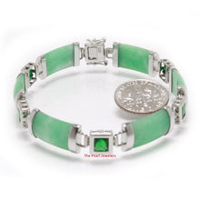 Load image into Gallery viewer, 9410073-Green-Jade-Bracelet-925-Sterling-Silver-Emerald-Cubic-Zirconia-Links
