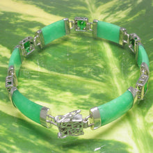 Load image into Gallery viewer, 9410073-Green-Jade-Bracelet-925-Sterling-Silver-Emerald-Cubic-Zirconia-Links