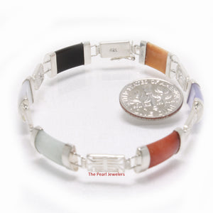 9410099-Multi-Color-Jade-Bracelet-Sterling-Silver-Longevity-Symbol-Links