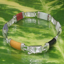 Load image into Gallery viewer, 9410099-Multi-Color-Jade-Bracelet-Sterling-Silver-Longevity-Symbol-Links
