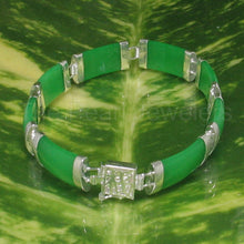 Load image into Gallery viewer, 9410133B-Sterling-Silver-Links-Eight-Segment-Green-Jade-Bracelet