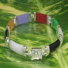 Load image into Gallery viewer, 9410139-Eight-Segment-Multi-Color-Jade-Bracelet-Sterling-Silver-Links