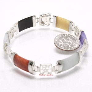 9410149-Oriental-Partitions-Six-Multicolor-Jade-Solid-Sterling-Silver-Bracelet
