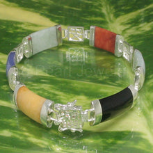 Load image into Gallery viewer, 9410149-Oriental-Partitions-Six-Multicolor-Jade-Solid-Sterling-Silver-Bracelet