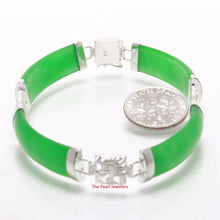 Load image into Gallery viewer, 9410333-Sterling-Silver-Dragon-Design-Four-Green-Jade-Segments-Bracelet