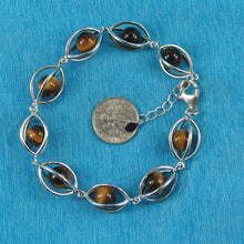Load image into Gallery viewer, 9429944-Genuine-Tiger-Eye-Solid-Sterling-Silver-Lucky-Lantern-Bracelet