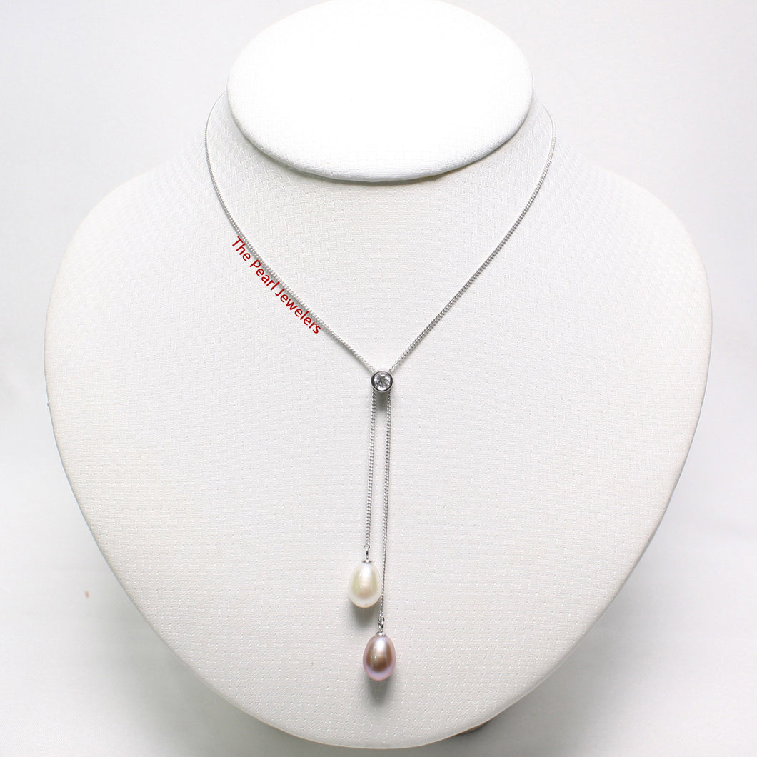 Solid Silver .925 CZ White & Pink Pearl Necklace