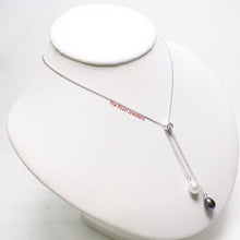 Load image into Gallery viewer, 9600024-Sterling-Silver-Cubic-Zirconia-White-Black-Pearl-Necklace