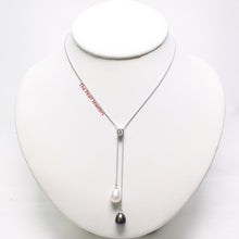 Load image into Gallery viewer, 9600024-Sterling-Silver-Cubic-Zirconia-White-Black-Pearl-Necklace