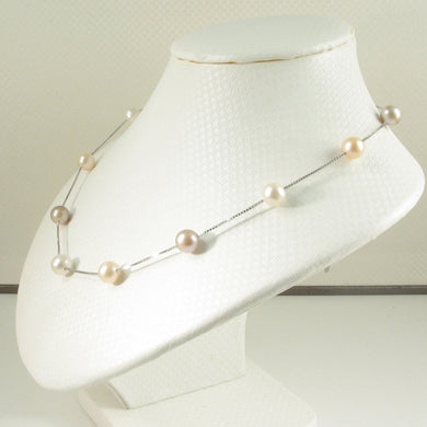 Solid Silver .925 Tin-Cup Mix-Color Pearls Necklace