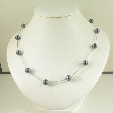 Solid Silver .925 Tin-Cup Peacock Blue Pearl Necklace