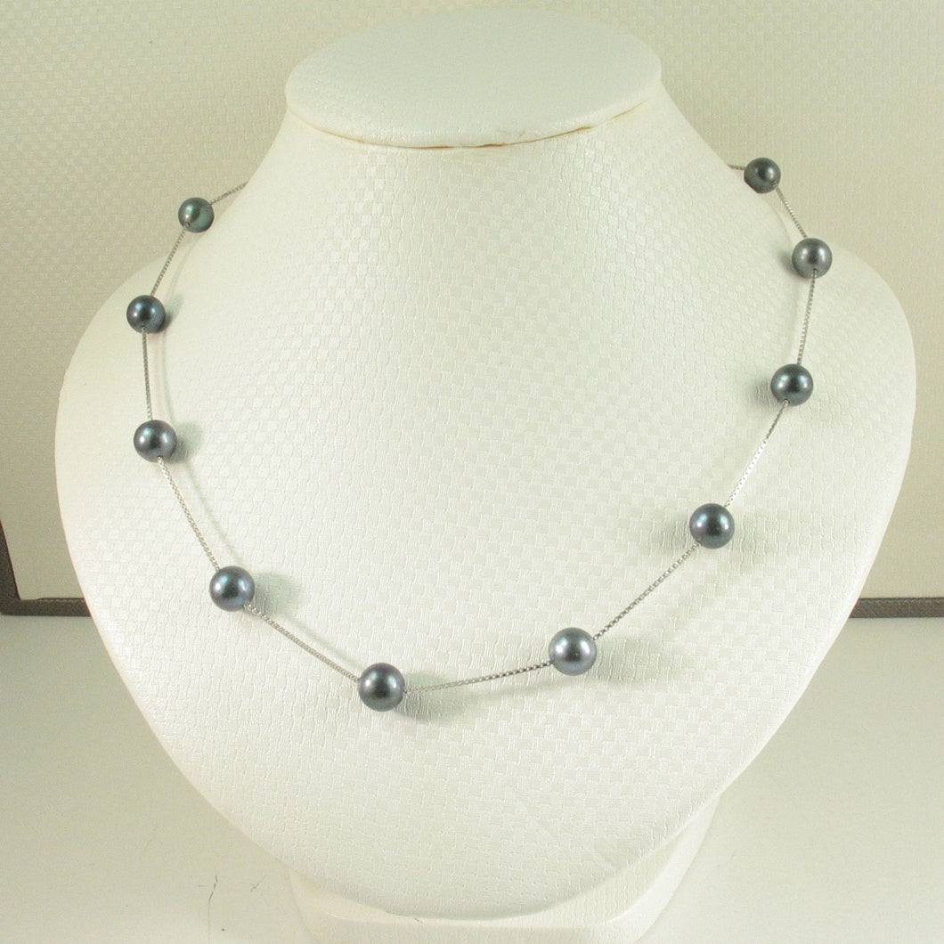 Solid Silver .925 Tin-Cup Peacock Blue Pearl Necklace