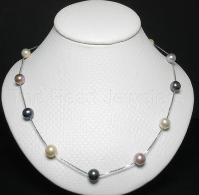 Solid Silver .925 Tin-Cup Multicolor Pearls Necklace