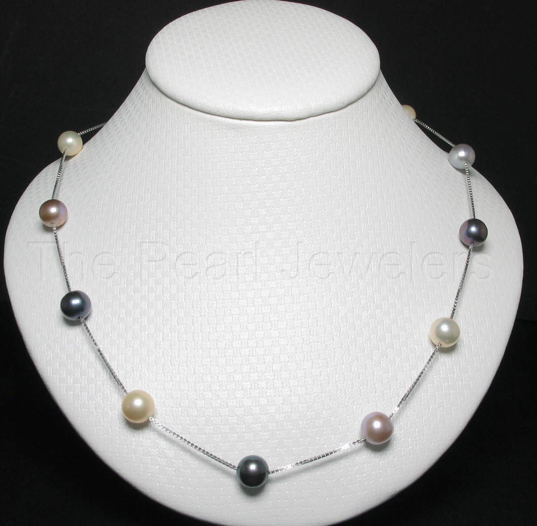 Solid Silver .925 Tin-Cup Multicolor Pearls Necklace
