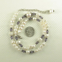 Load image into Gallery viewer, 9600110A-Hand-Crafted-White-F/W-Pearls-Amethyst-Glass-Crystals-Necklace