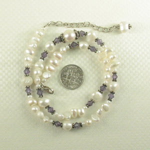 9600110A-Hand-Crafted-White-F/W-Pearls-Amethyst-Glass-Crystals-Necklace