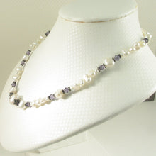 Load image into Gallery viewer, 9600110A-Hand-Crafted-White-F/W-Pearls-Amethyst-Glass-Crystals-Necklace