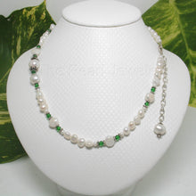 Load image into Gallery viewer, 9600110E-Baroque-White-F/W-Pearls-Emerald-Glass-Crystals-Necklace