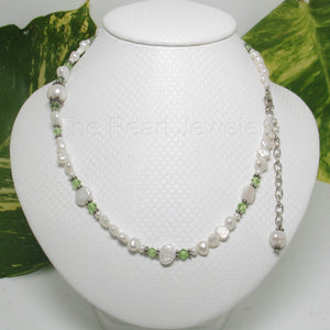 9600110P- White-Small-Baroque-Pearls-Peridot-Glass-Crystals-Necklace