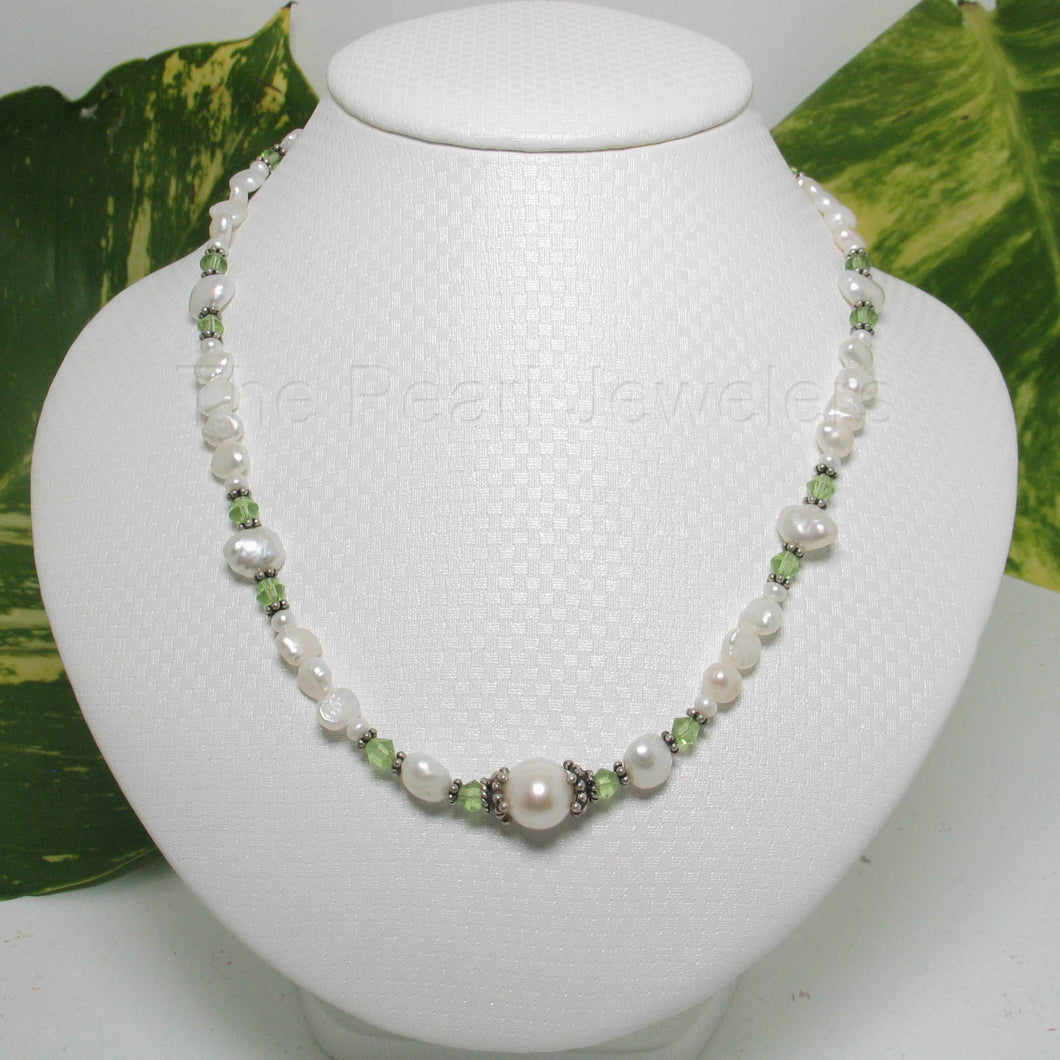 9600110P- White-Small-Baroque-Pearls-Peridot-Glass-Crystals-Necklace