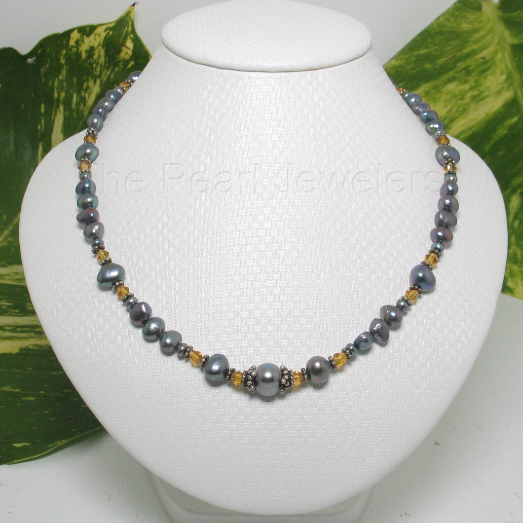 Black Pearl & Citrine Crystal Necklace