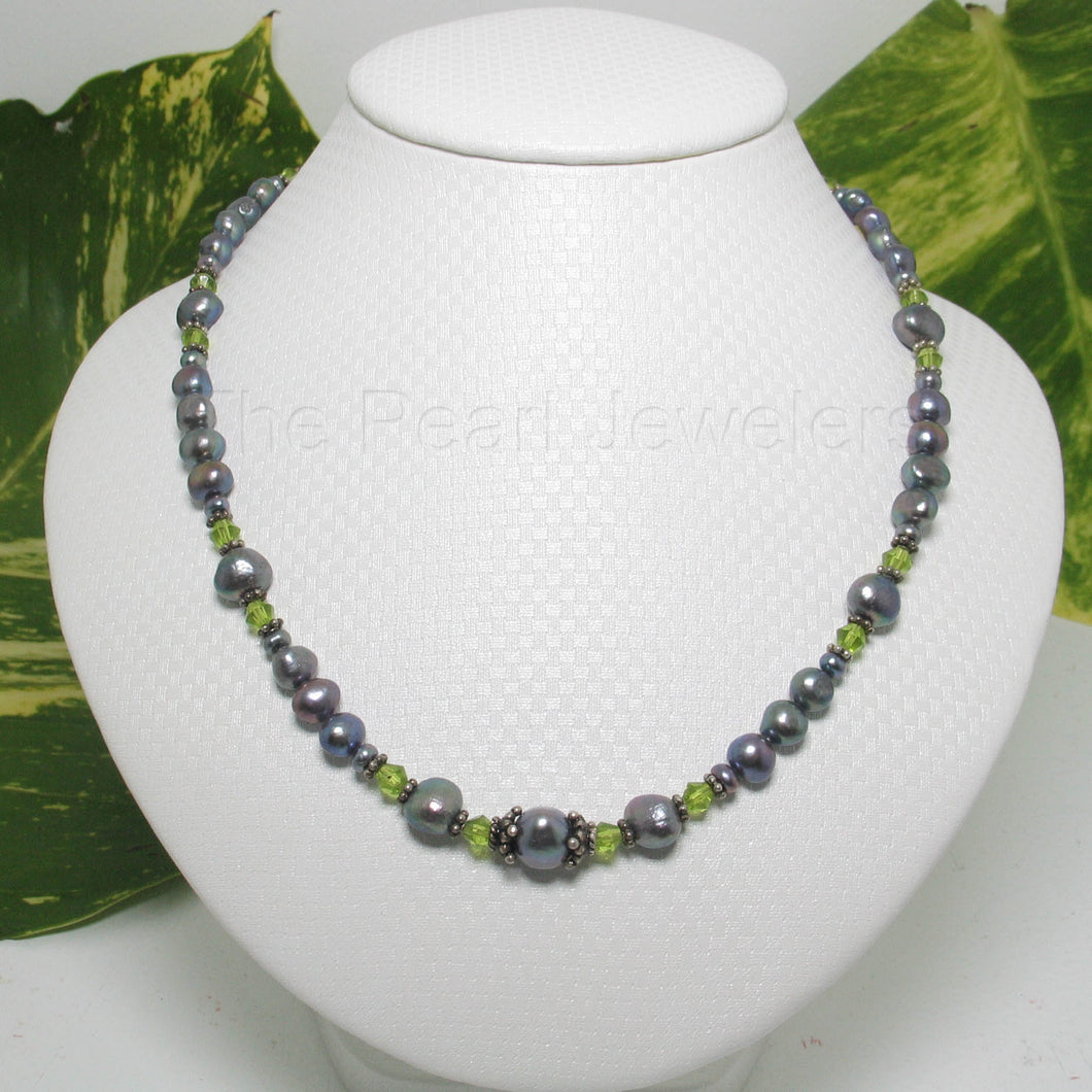 Black Pearl & Peridot Crystal Necklace