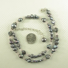 Load image into Gallery viewer, 9600111R-Silver-.925-Black-Pearls-Rose-Quartz-Glass-Crystals-Necklace