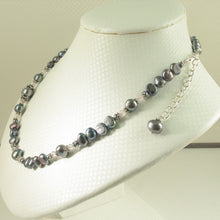 Load image into Gallery viewer, 9600111R-Silver-.925-Black-Pearls-Rose-Quartz-Glass-Crystals-Necklace