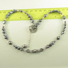 Load image into Gallery viewer, 9600111R-Silver-.925-Black-Pearls-Rose-Quartz-Glass-Crystals-Necklace