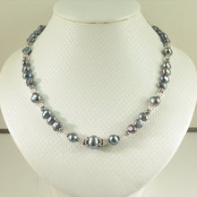 Load image into Gallery viewer, 9600111R-Silver-.925-Black-Pearls-Rose-Quartz-Glass-Crystals-Necklace