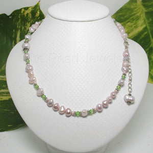 9600112E-Silver-.925-Pink-Baroque-Pearls-Emerald-Glass-Bead-Necklace